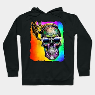 Rainbow Steampunk Skull with Sunglasses Hoodie